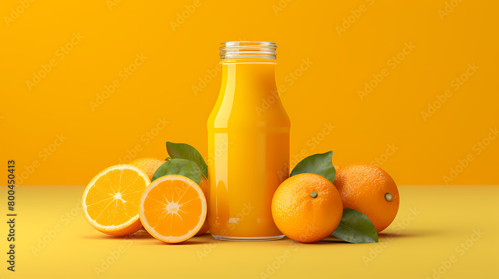 Orange juice bottle and oranges Orange juice bottle and oranges
