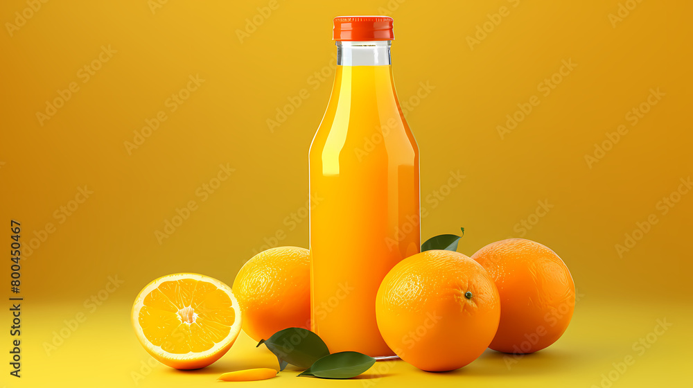 Orange juice bottle and oranges Orange juice bottle and oranges
