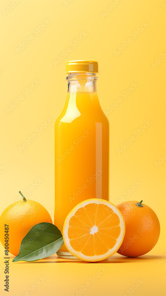Orange juice bottle and oranges Orange juice bottle and oranges