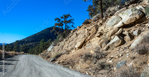 Natural landscape, Dirt road on a mountain pass in the Sierra Nevada mountains, USA