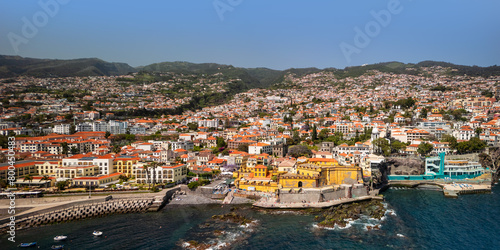 Aerial view of Capital Funchal cityscape  in Madeira Island  Is the sixth largest city in Portugal.