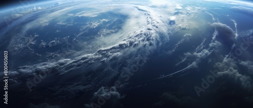 Realistic depiction of Earth from space with highlighted weather systems and cyclonic activity visible photo