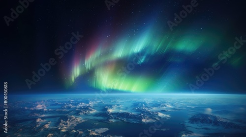 Earth from space, capturing a rare view of the northern aurora phenomena over the polar region