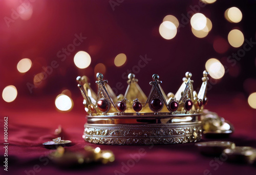 'Three gold Men) bokeh Epiphany date background day ( 6 Concept red Reyes crowns Wise Junuary Magos poduim web conjurer royals' photo