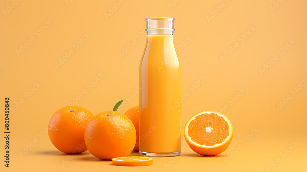 Orange juice bottle and oranges Orange juice bottle and oranges