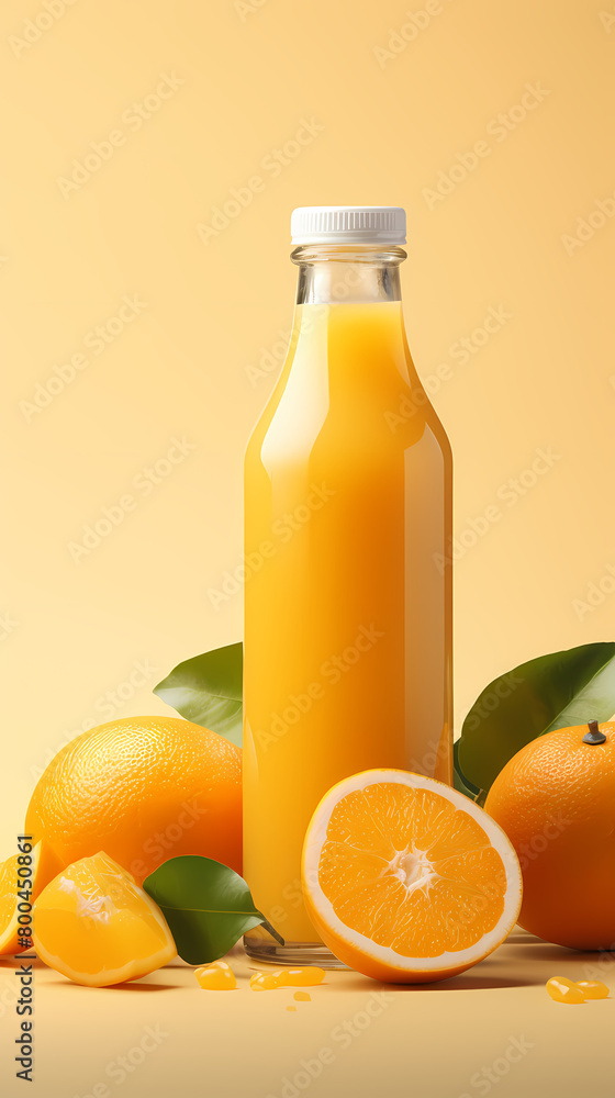 Orange juice bottle and oranges Orange juice bottle and oranges