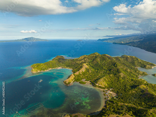 Aerial view of Sleeping Dinosaur Island in Mati  Davao Oriental. Philippines.