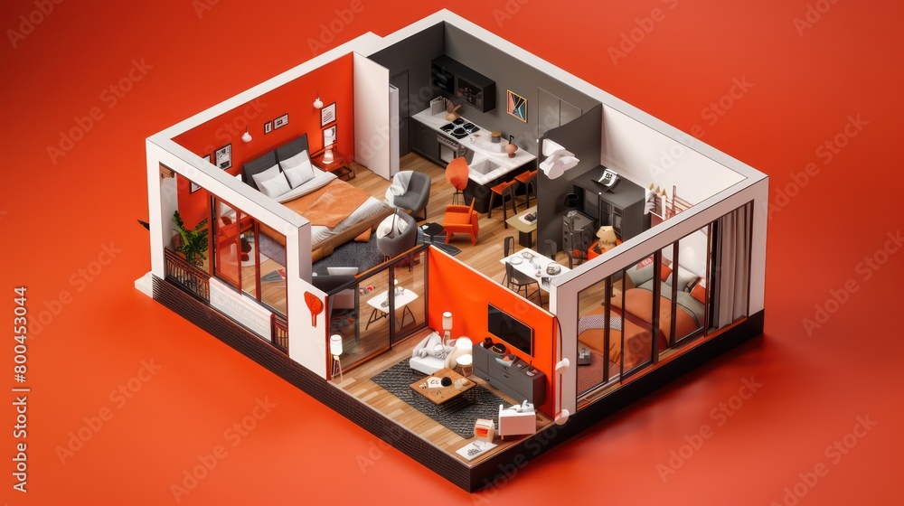 cross section of an modern apartment isolated orange background cross section of an modern apartment isolated orange background