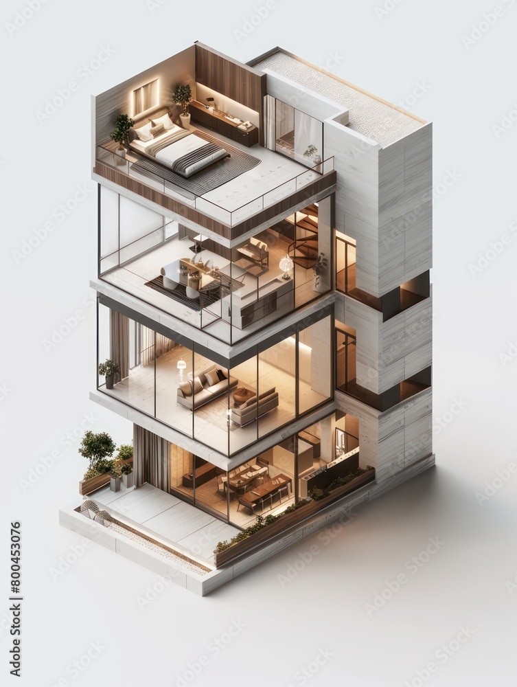modern apartment isometric tridimensional layout