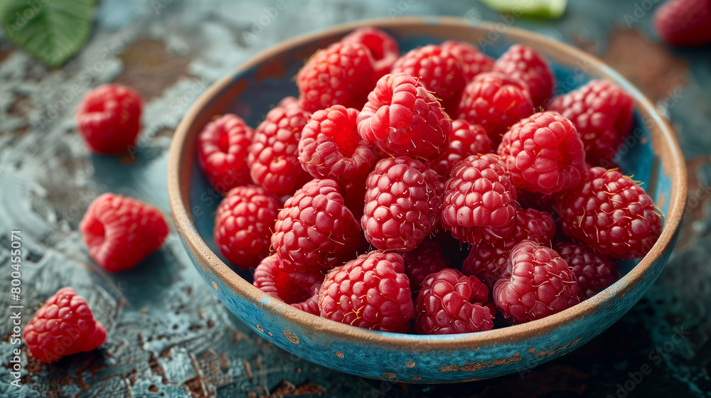 A bowl of freshly picked raspberries A bowl of freshly picked raspberries