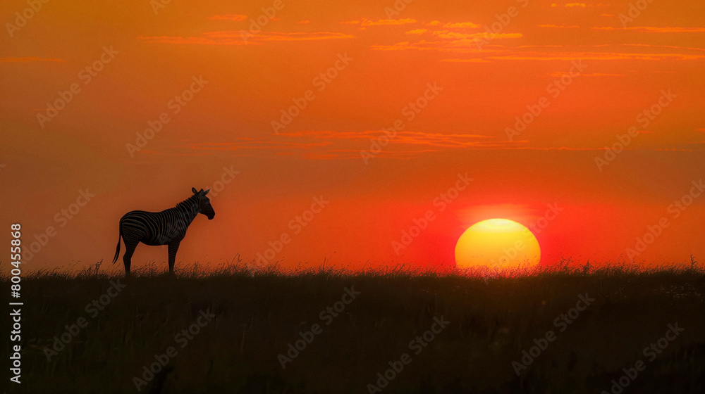 Zebra standing in the African wild at sunset Zebra standing in the African wild at sunset