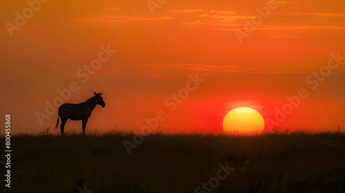 Zebra standing in the African wild at sunset