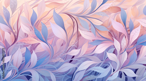 Twilight Forest Leaves: Pattern of Pink and White Leaves Against a Background of Light Orange and Sky-Blue, Evoking the Serene Atmosphere of Dusk in the Forest