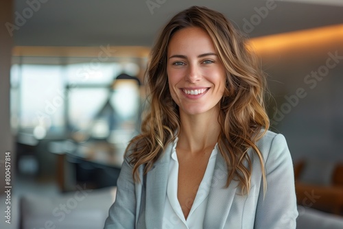 Confident, successful businesswoman. Pretty, attractive lady in modern corporate suit, smiling. © valiantsin