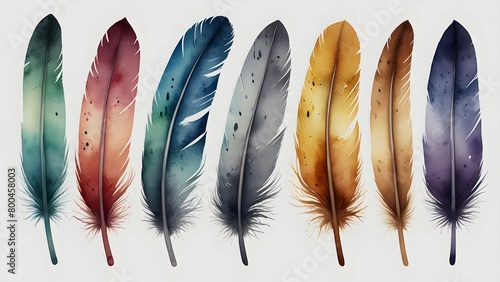 Set feathers watercolor photo