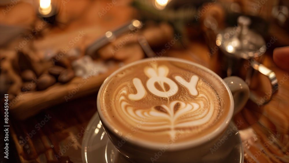 A freshly prepared cappuccino with the word A freshly prepared cappuccino with the word