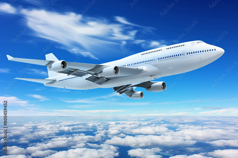 Obraz premium Airplane Aeroplane flight above fly on the sky, background isolate wallpaper airplane above the cloud