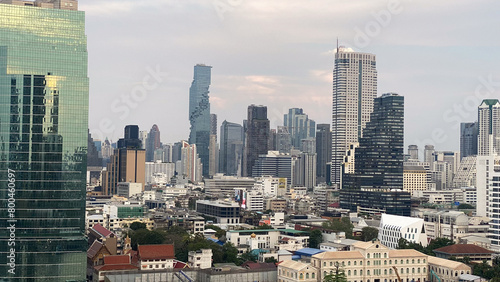 Photography Bangkok city view of a city with a river and a buildings in the background