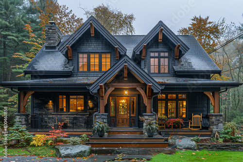 A craftsman house front elevation with a welcoming porch and intricate wooden details.