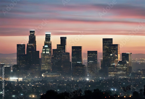 'California Downtown Los dawn skyline USA Angeles California Beverly Los County Hollywood Orange La Night Aerial Skyline Downtown View City Ca Cityscape Light Street Road Dawn Office Traffic Sunset'