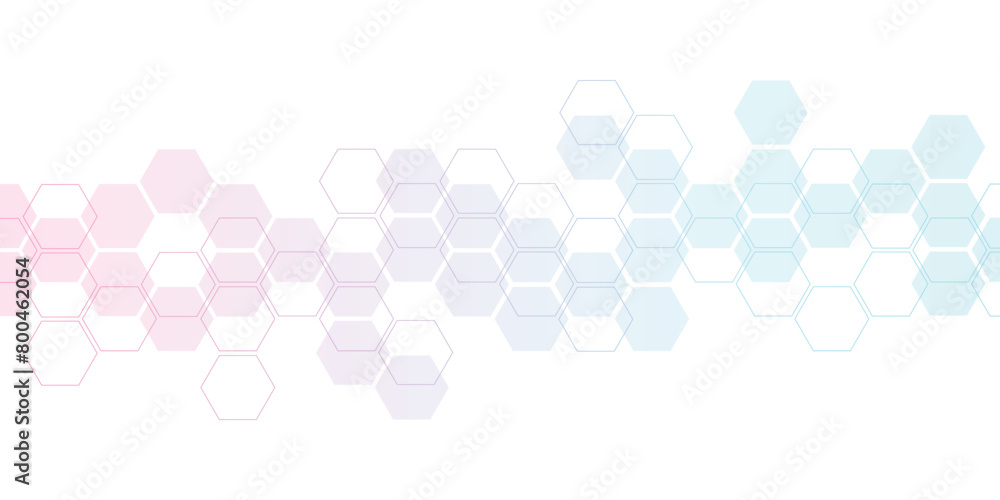 Hexagon pattern. Molecular structure background. Texture of geometric shapes, hexagons. Lines, dots, cells, honeycombs.