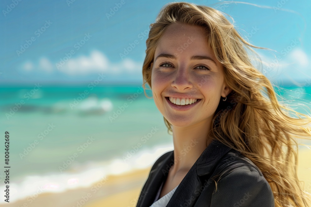 Summer vacation portrait at beach. Young person, women happy by sea, showing beauty, enjoying sunny Summer vacation portrait at beach. Young person, women happy by sea, showing beauty, enjoying sunny