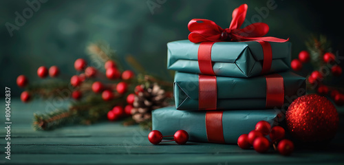 Christmas gift boxes. Stack of wrapped Christmas gifts. Christmas © michalsen