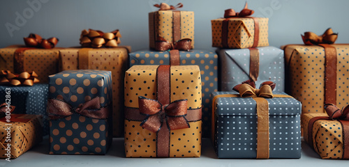 Christmas gift boxes. Stack of wrapped Christmas gifts. Christmas © michalsen