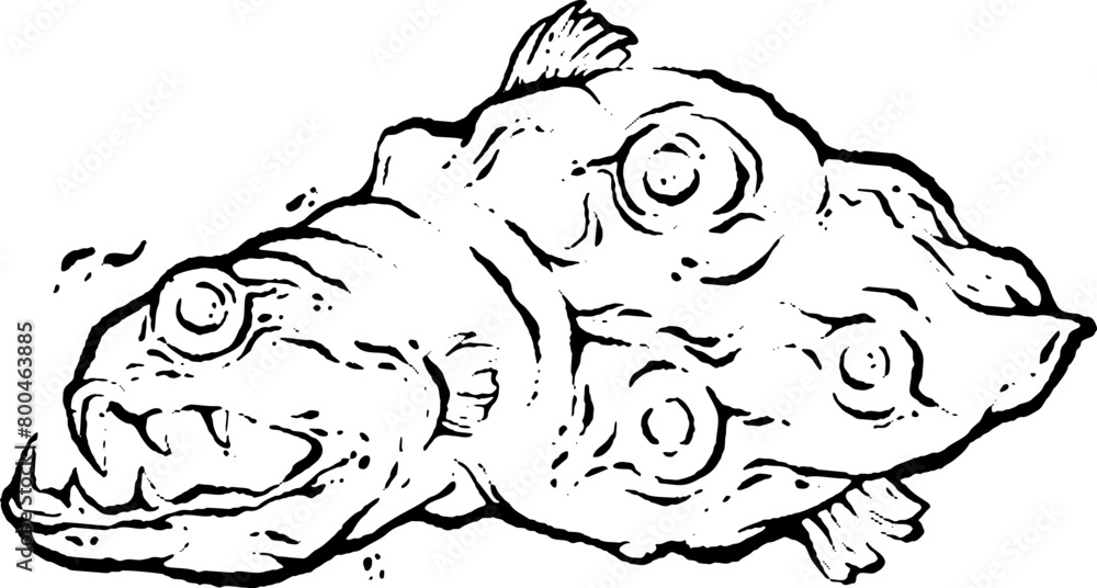 Crazy Weird Fish Monster, Black and white pattern, creative doodles, Weirdcore illustration Crazy Weird Fish Monster, Black and white pattern, creative doodles, Weirdcore illustration