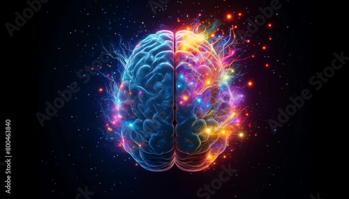 An ADHD brain creative colorful neon neural network wallpaper background