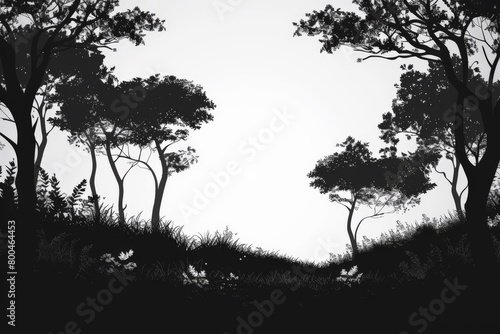 Trees and Grass in Black and White