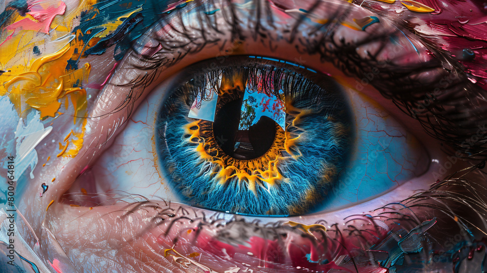 Multi collared creativity in close up human eye