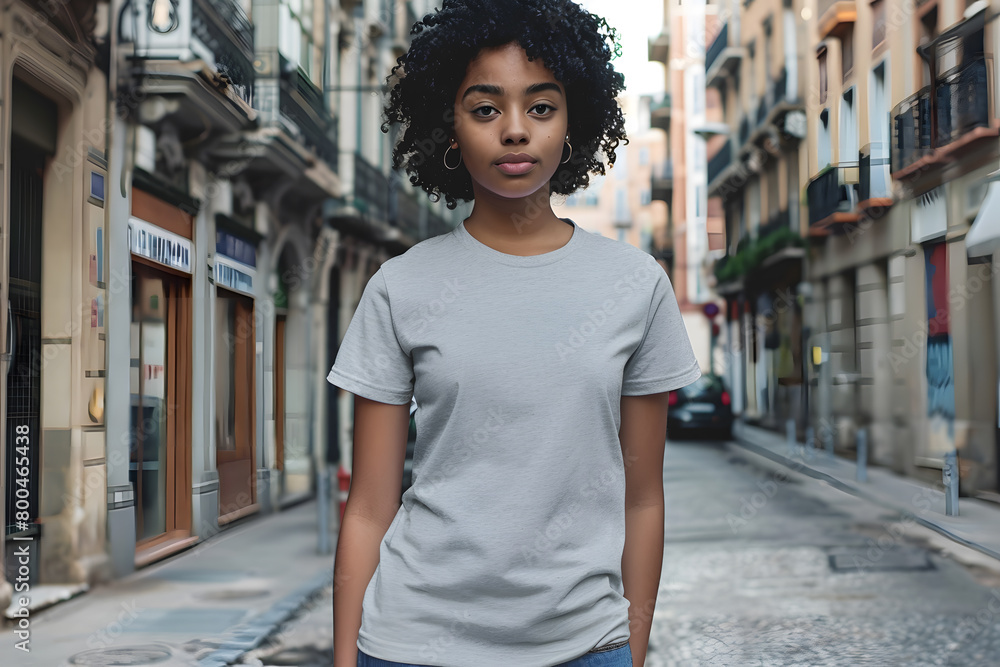Stylish T-Shirt Mockup on Young Woman
