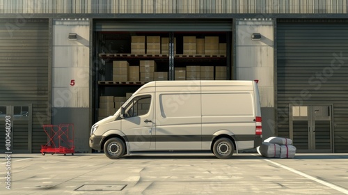 Delivery Van at Warehouse Loading Dock photo