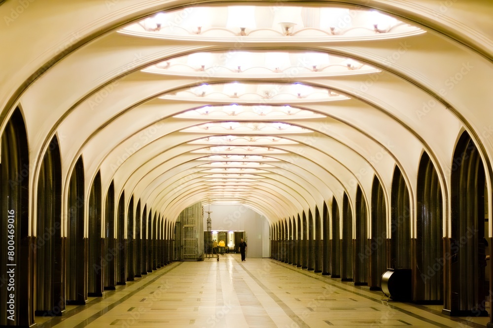 Russia's Moscow metro station on Mayakovskaya Row of arches in Venice's Piazza San Marco, beneath the Doge's Palace. The well-known location in Venice.

