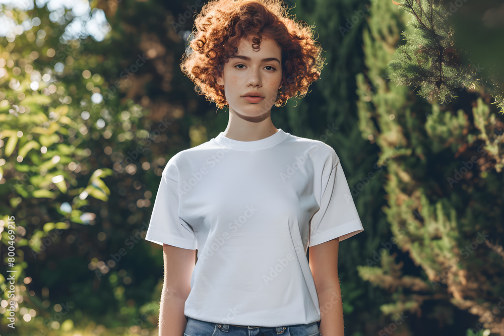 Stylish T-Shirt Mockup on Young Woman Stylish T-Shirt Mockup on Young Woman