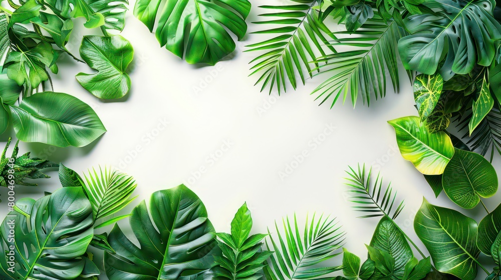 tropical green leaves frame border with some space in the middle tropical green leaves frame border with some space in the middle