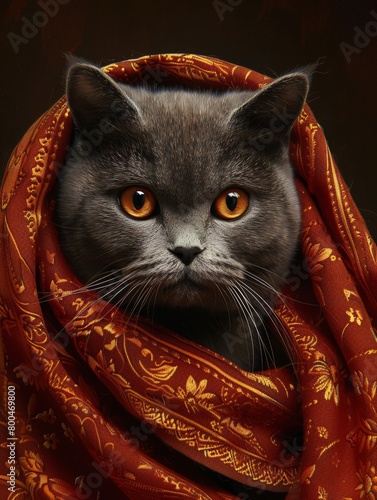 Cat Wearing Scarf photo