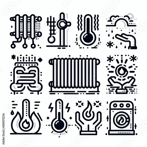 outline plumbing heating set icon silhouette vector illustration white background, plumbing, heating, ventilation, construction, renovation. Linear icon collection. Editable stroke