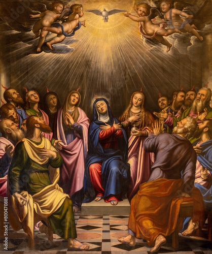 MILAN, ITALY - MARCH 6, 2024: The painting of Pentecost in the church Basilica di Santa Eufemia by Simone Peterzano (1535 – 1599). photo