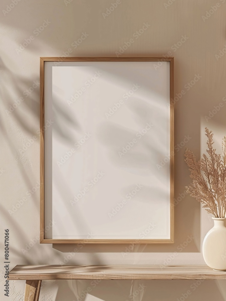 A white framed picture hangs on a wall A white framed picture hangs on a wall