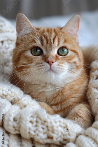 Orange and White Cat Laying on Blanket