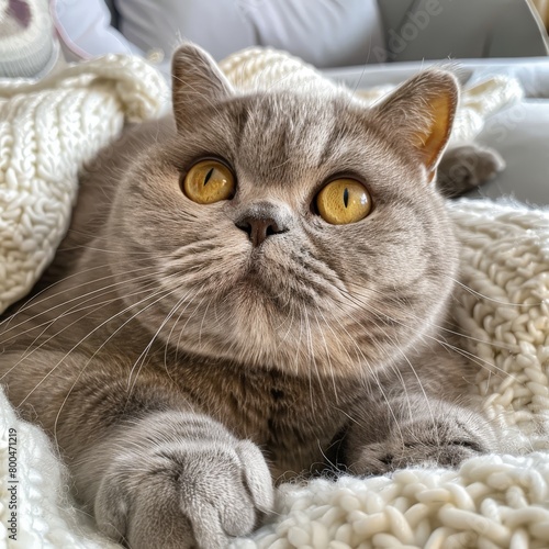 Gray Cat Laying on Top of White Blanket