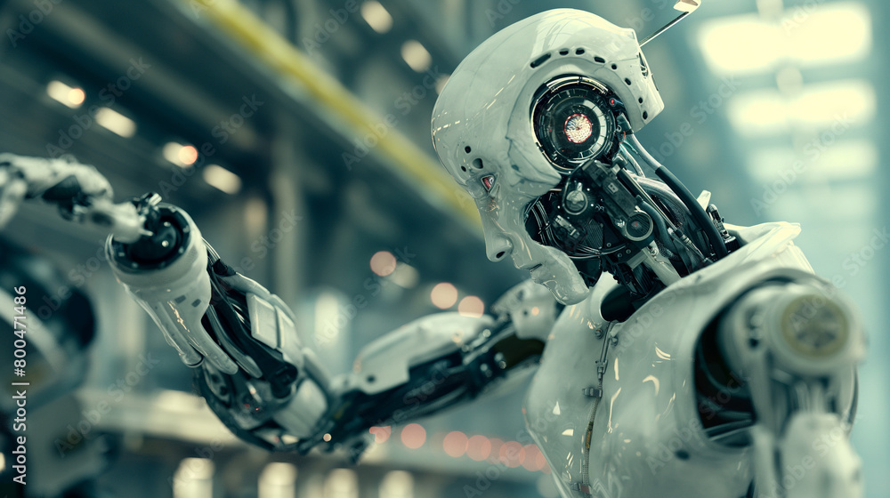 Fototapeta premium Artificial intelligence: an image of a robot or computer system working on a task using AI algorithms