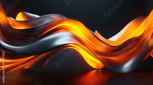 Fototapeta Naklejka Na Ścianę i Meble -  abstract wallpaper with shinny and matte free shapes in black and orange colors on a black background