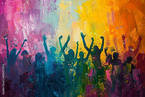 Artistic depiction of people with clenched fists in a variety of colors on canvas, symbolizing the strength of unity and solidarity in the face of adversity