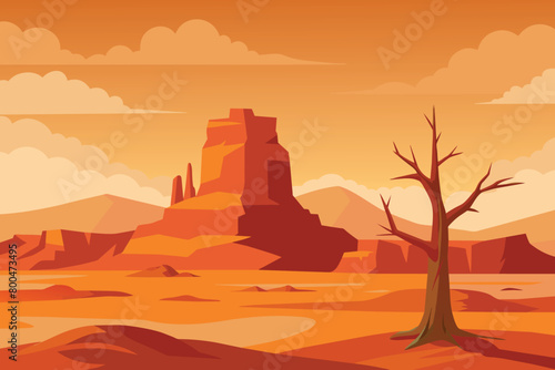 Horizon Sky Western American Dead Tree Vast Desert Landscape vector Illustration design