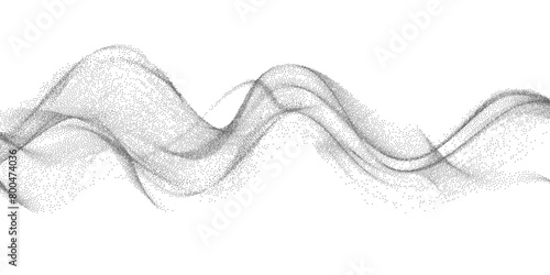 Abstract gradient dynamic wave of particles. Black dotwork grain texture, abstract stipple sand effect. Vector illustration .