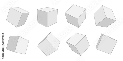 Set of white geometric cubes. Blocks Linear geometric drawing.Vector illustration.