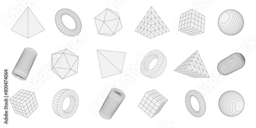 Set of geometric shapes on a white background. Square, Triangle, Circle .Linear geometric drawing. Vector illustration.